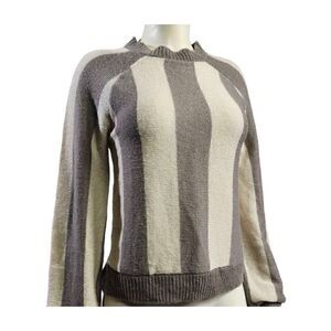 Stone Row gray taupe and cream striped scoop neck light weight pullover sweater